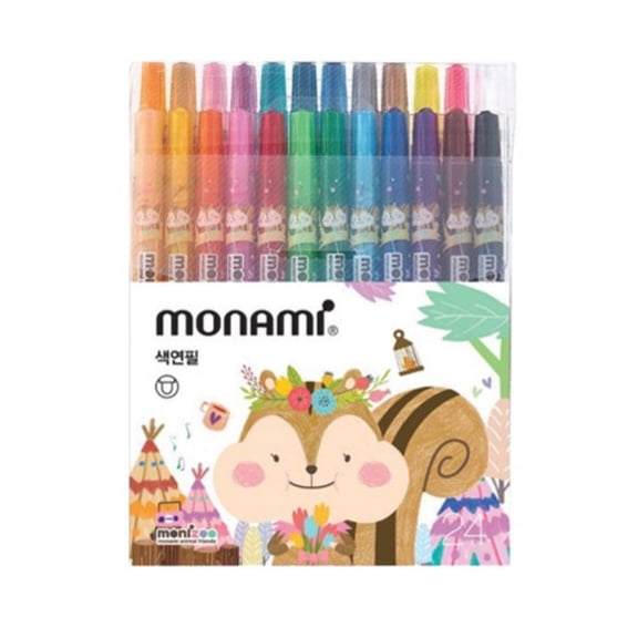 Monami Plastic Twist Up Crayons Color Pencils, Assorted Colors Set 24 Twistables Pens