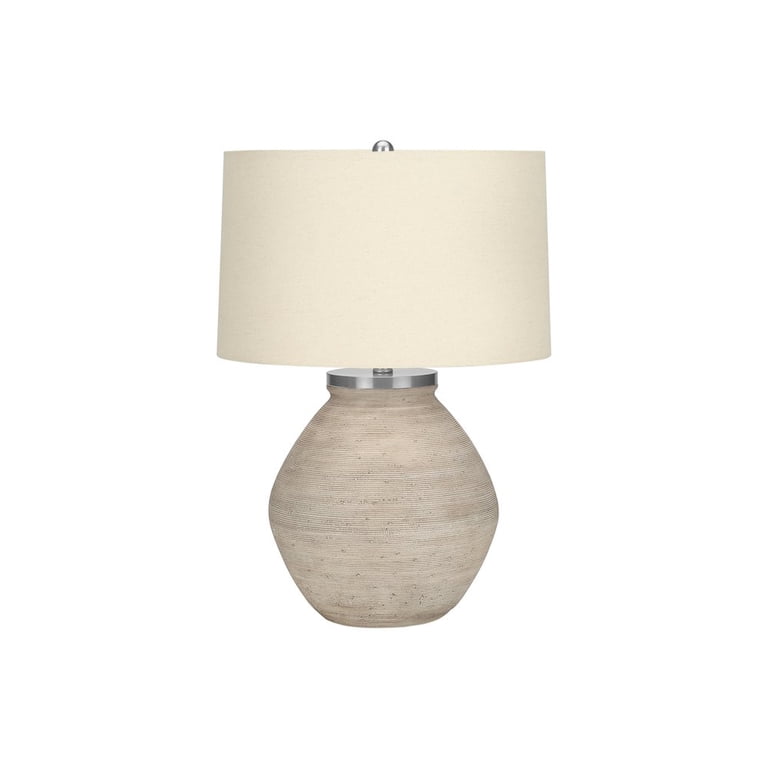 Monarch Specialties Table Lamp – Beige Concrete Base, Ivory Linen Shade, 24"H, 3-Way Switch, Contemporary