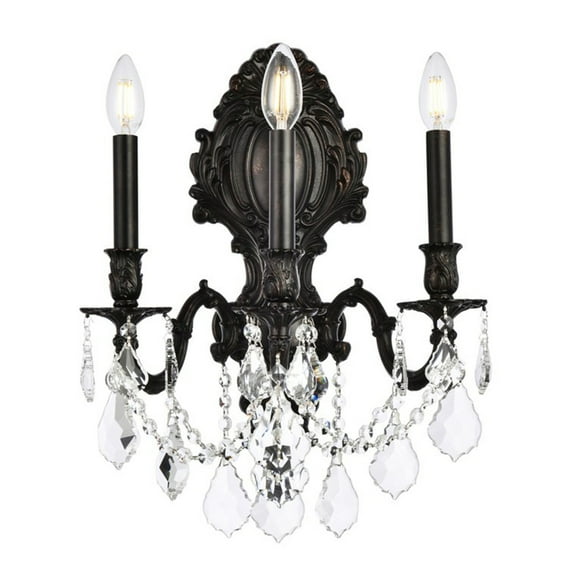 Monarch 3 light Dark Bronze Wall Sconce Clear Royal Cut Crystal