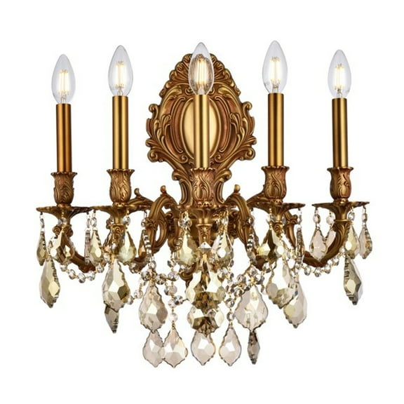 Monarch 5 light French Gold Wall Sconce Golden Teak (Smoky) Royal Cut Crystal