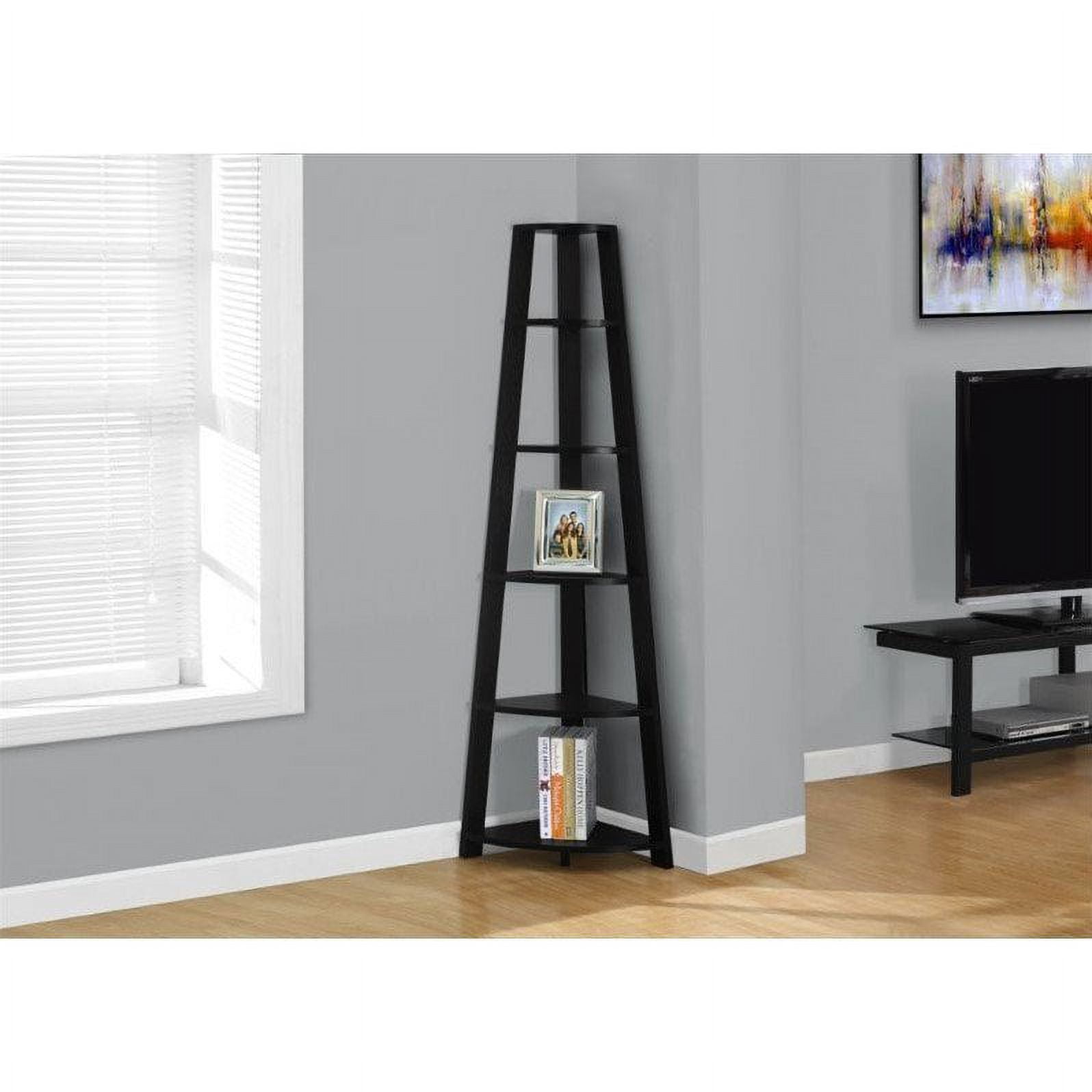 Contemporary Black 5-Shelf Corner Bookcase Etagere