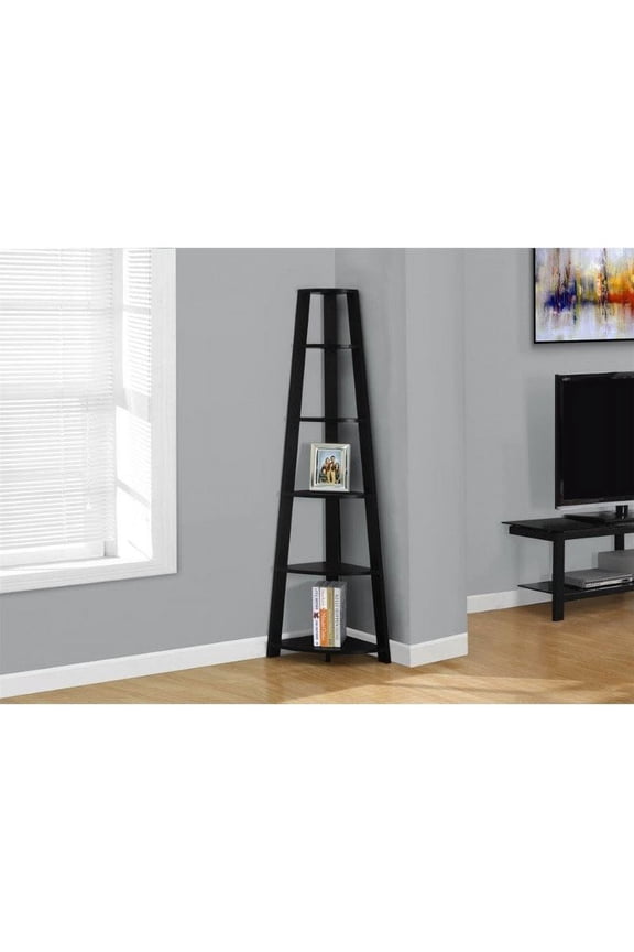 72" 5-Shelf Corner Bookcase Etagere, Black