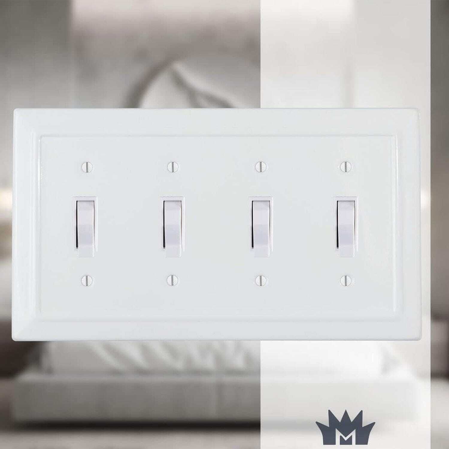 Classic White 4-Gang Powder Coated Toggle Wall Plate