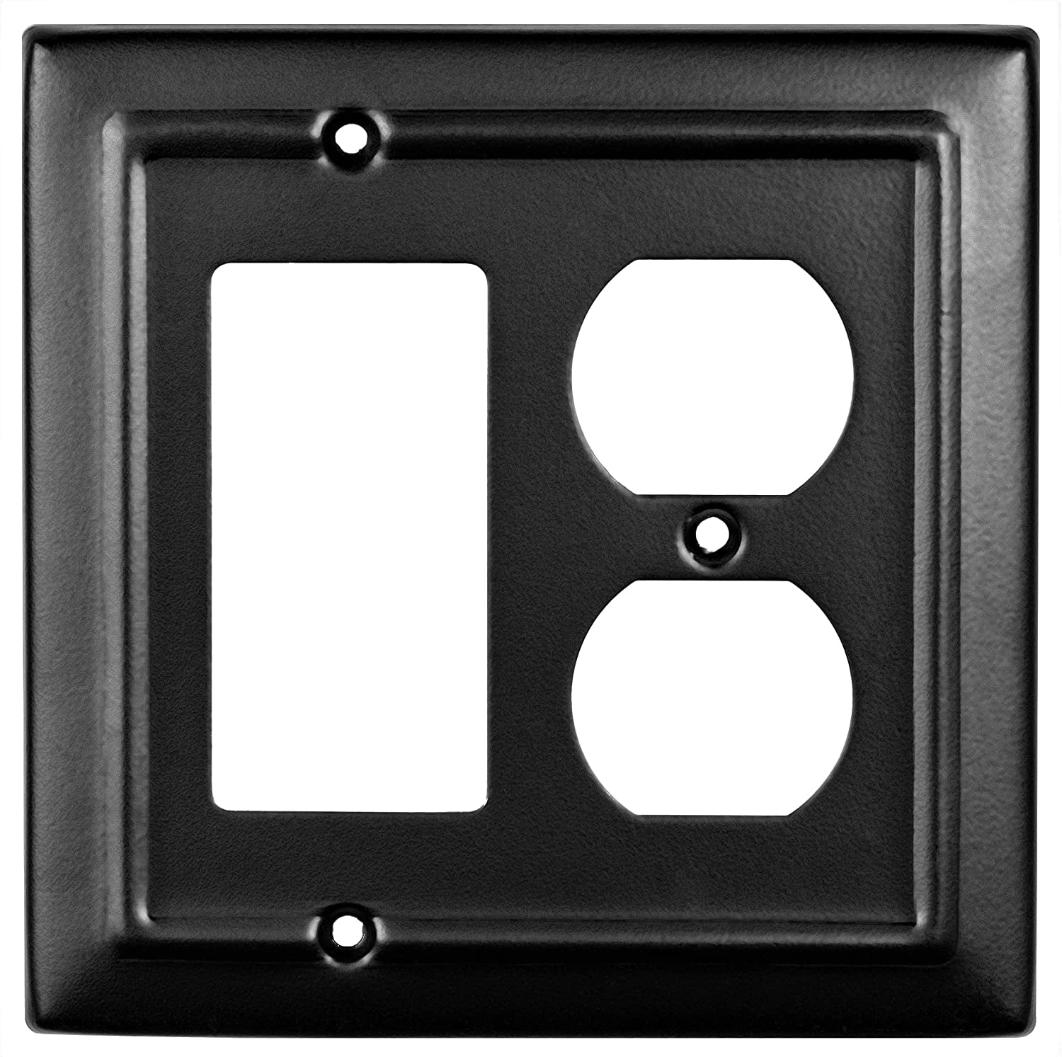 Monarch Abode, Architectural, Decorator Rocker Duplex Outlet Combo Wall Plate Cover, 2 Gang, Black