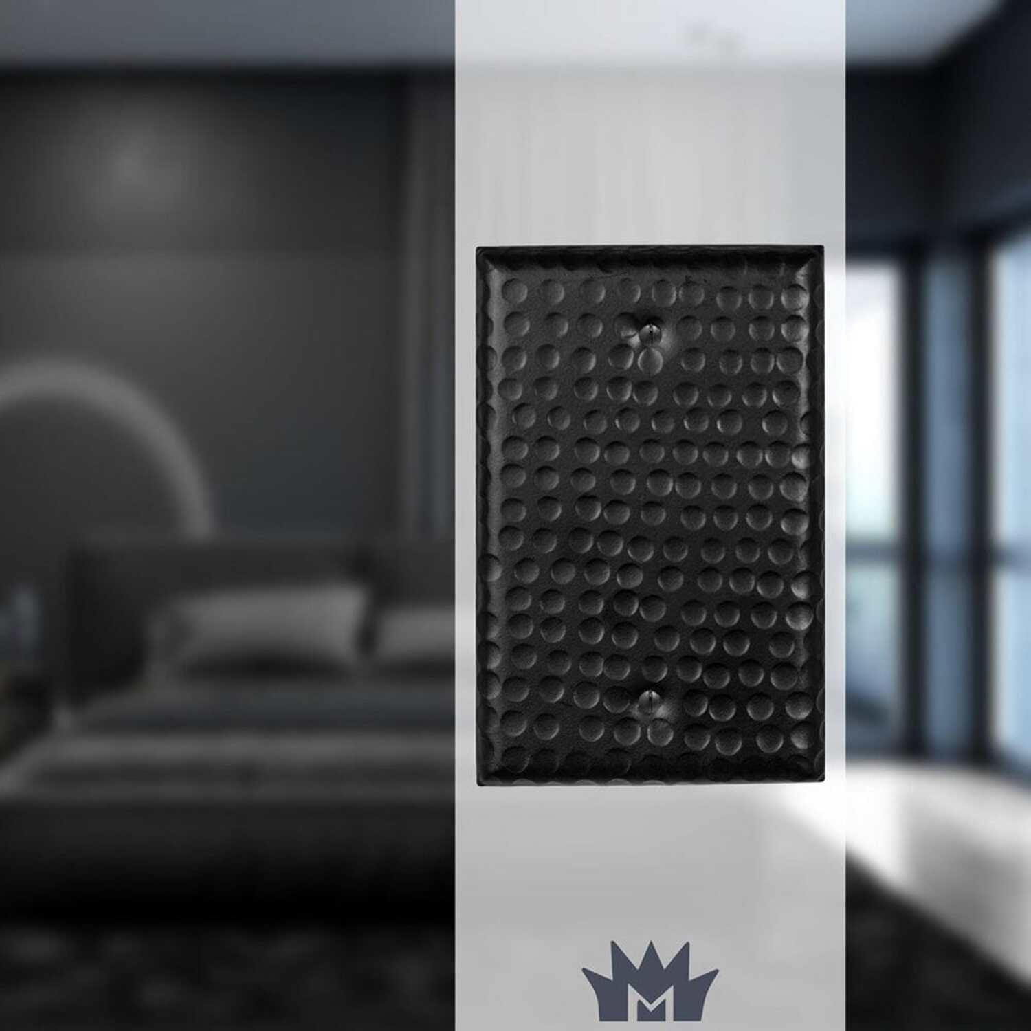 Matte Black Hand Hammered Aluminum 1-Gang Blank Wall Plate