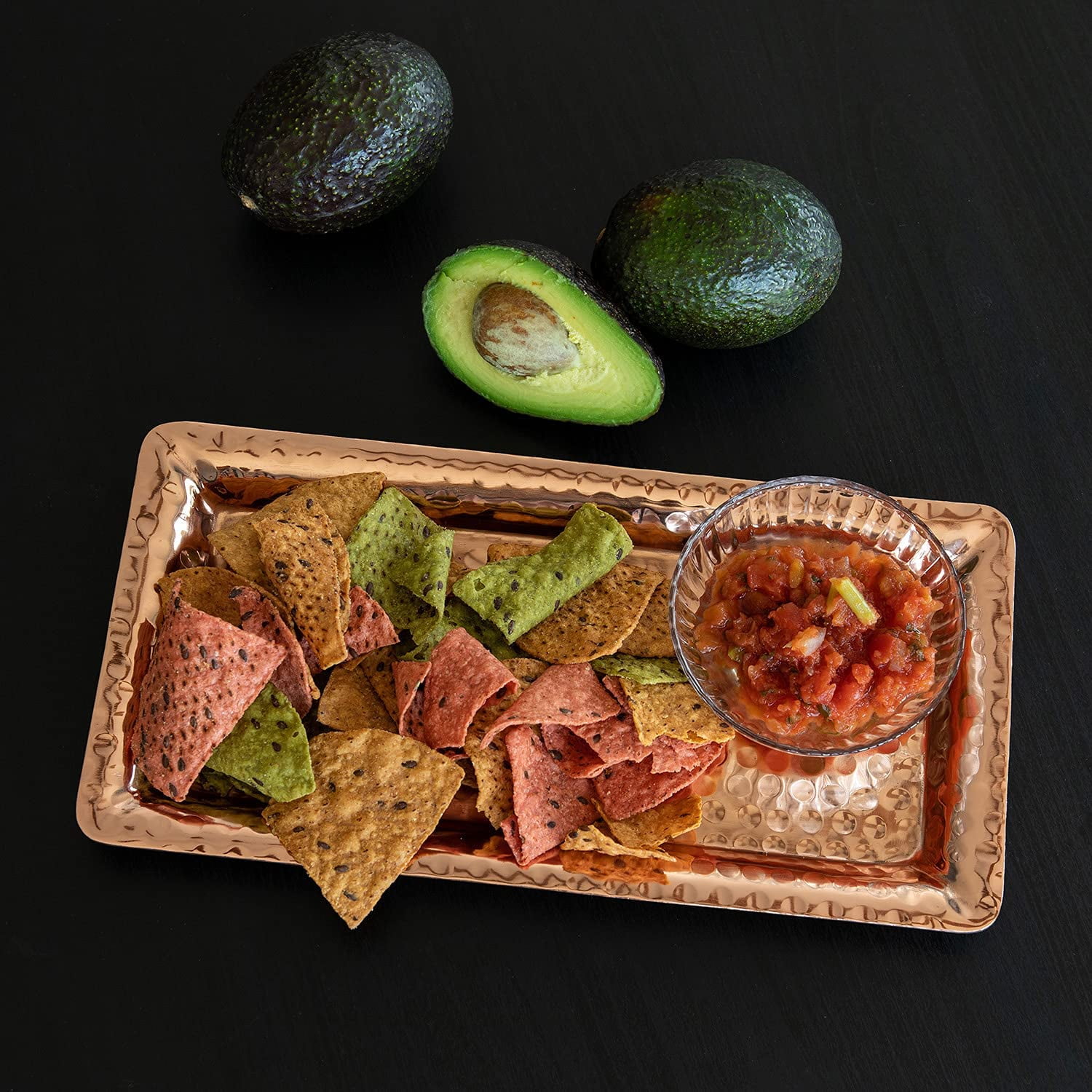 Hand Hammered Copper Finish Decorative Rectangle Tray, 12 x 6 in