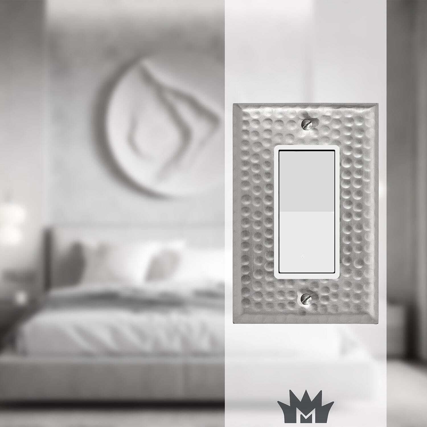 Brushed Nickel Hand Hammered 1-Gang Metal Wall Plate