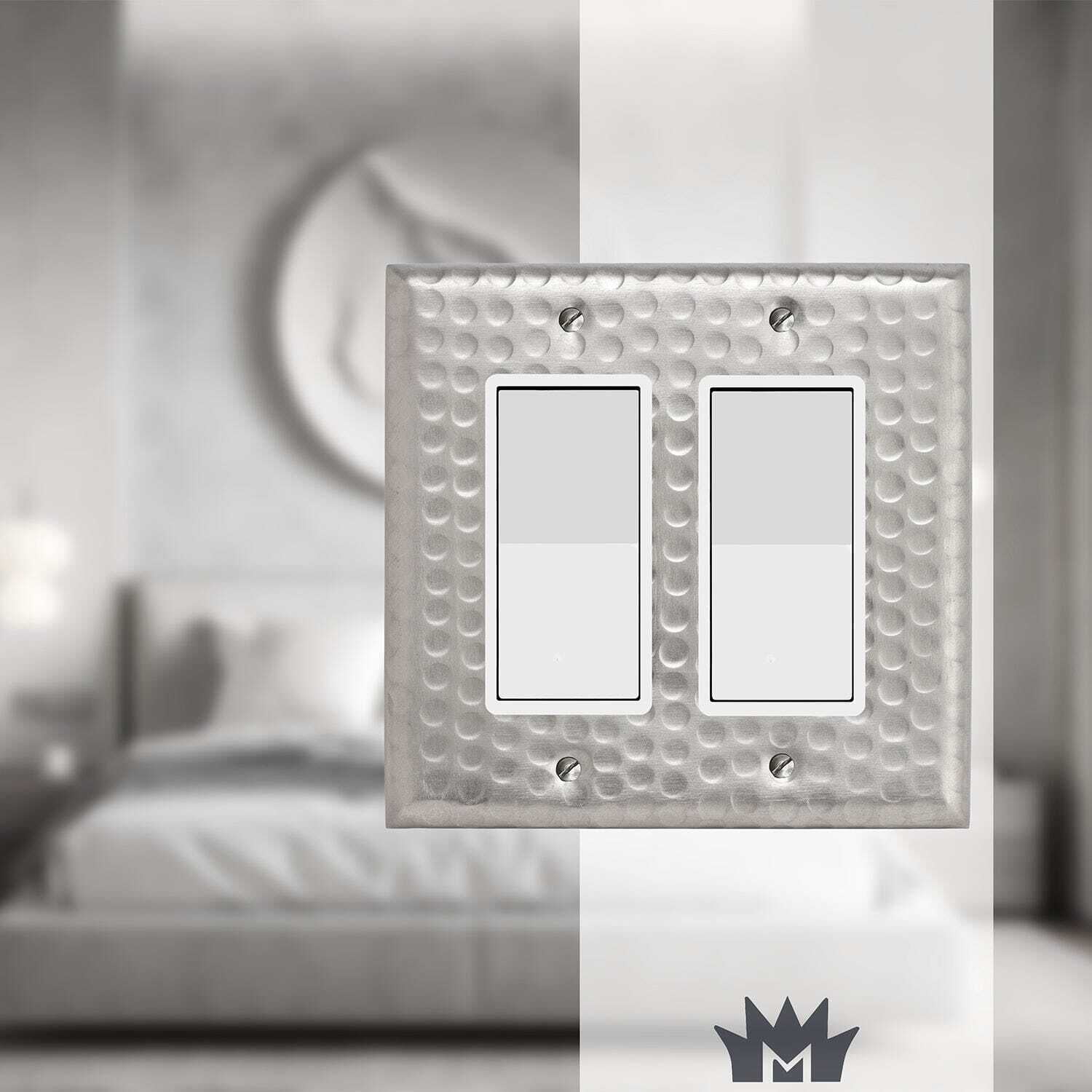 Brushed Nickel 2-Gang Hand Hammered Metal Wall Plate