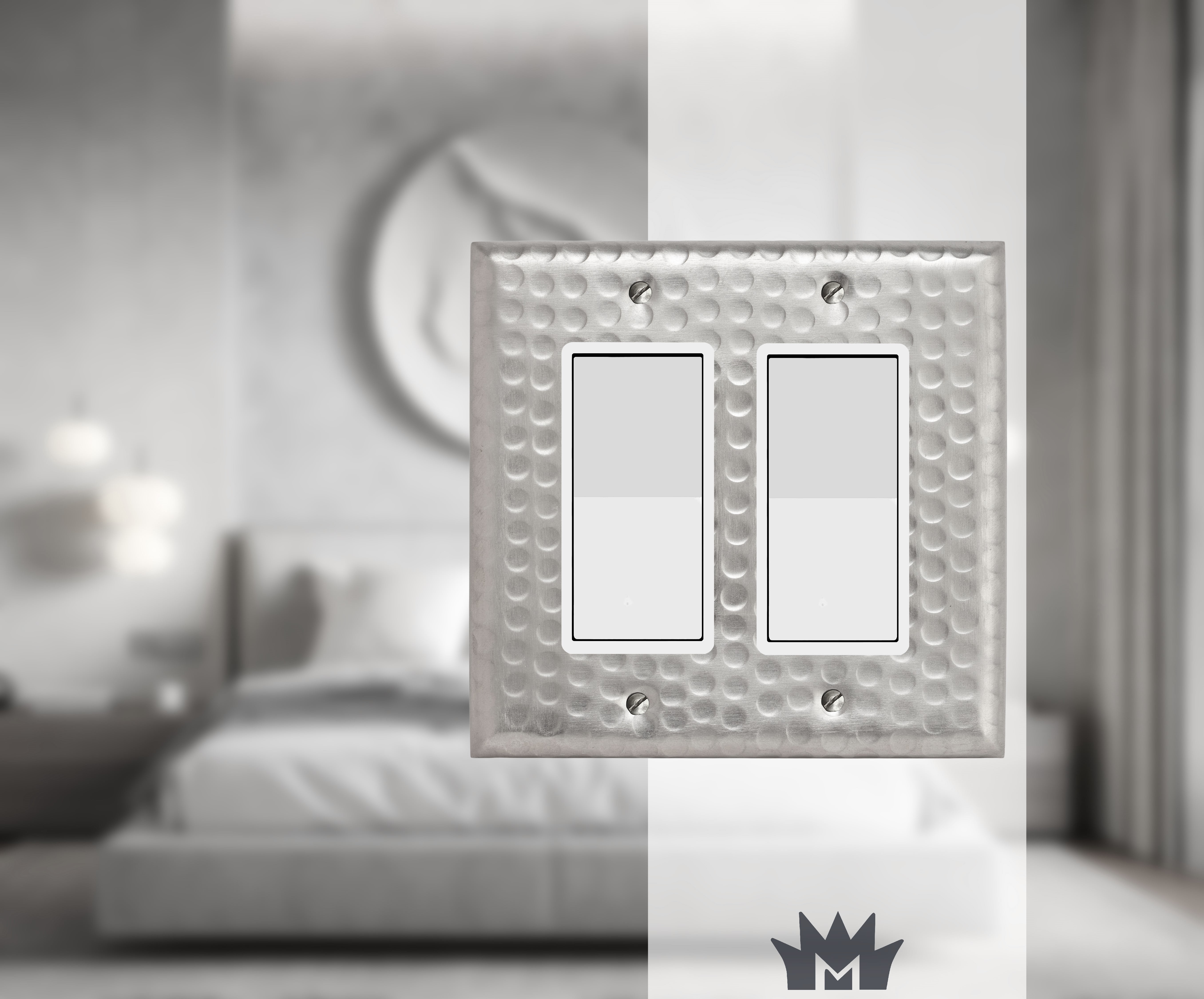 Brushed Nickel 2-Gang Hand Hammered Metal Wall Plate