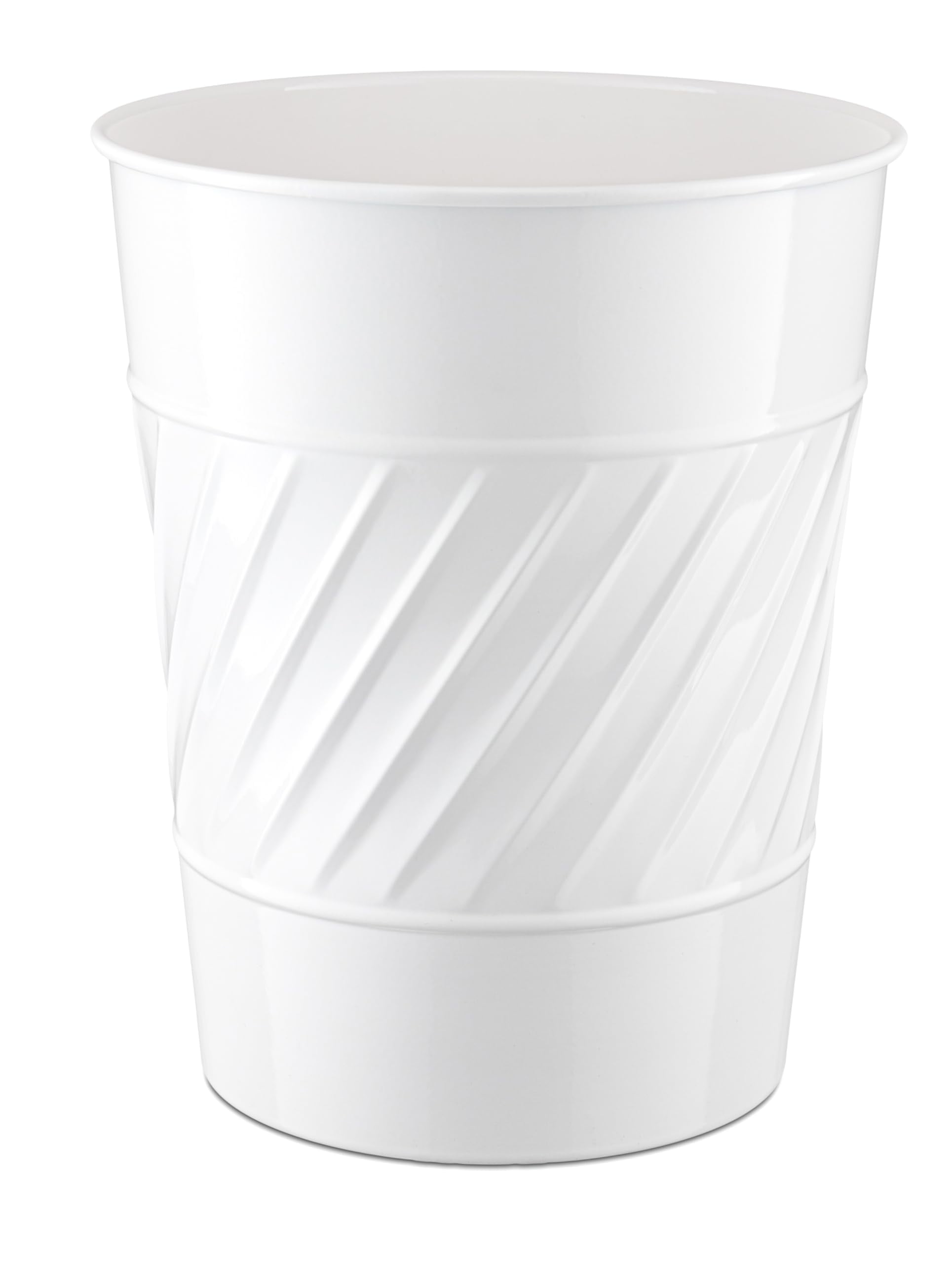 White Wave Embossed Metal Wastebasket Trash Can