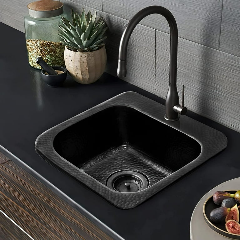 Monarch Hand Hammered Solid Surface Matte Black Baxter Drop-In 15 in. Single Bowl Kitchen Bar Prep Sink Monarch Hand Hammered Solid Surface Matte Black Baxter Drop-In 15 in. Single Bowl Kitchen Bar Prep Sink
