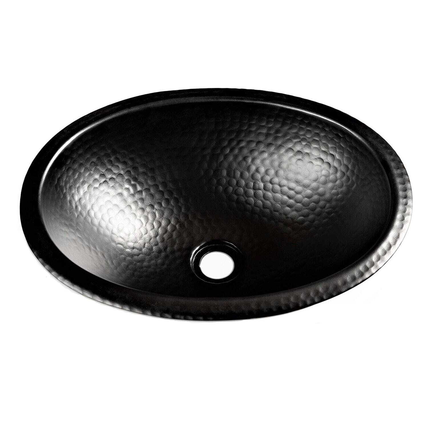 Matte Black Hammered Copper Oval Drop-In Bathroom Sink 17"