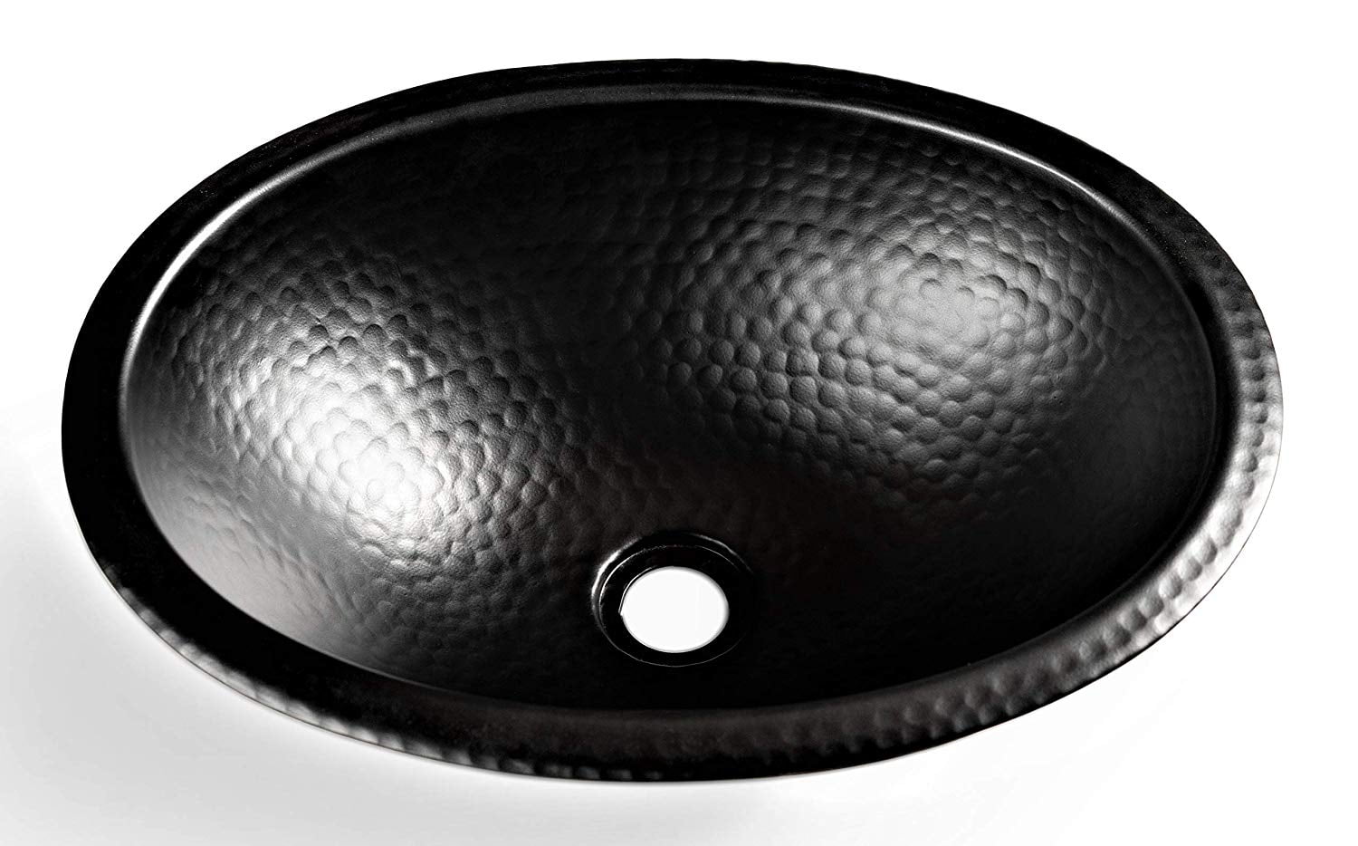 Matte Black Hammered Copper Oval Drop-In Bathroom Sink 17"