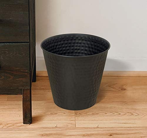 Hand Hammered Matte Black Metal Bathroom Trash Can