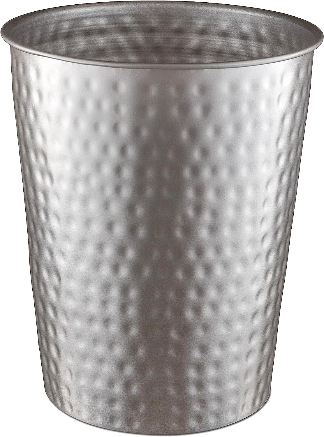Hand Hammered Matte Gray Metal Round Bathroom Trash Can