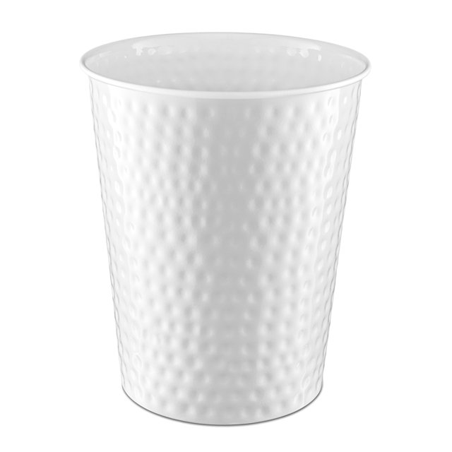 Monarch Abode Metal Wastebasket Trash Can, Hand Hammered, Bathroom Decor, White