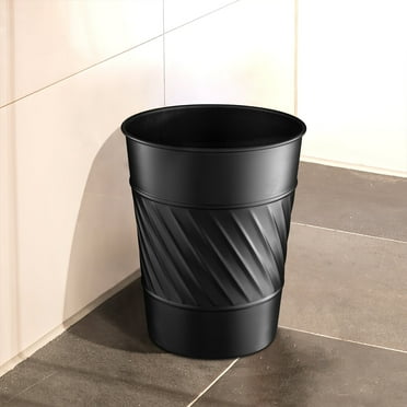 Monarch Abode Metal Wastebasket Trash Can, Handcrafted, Wave Embossed, Bathroom Decor, Black