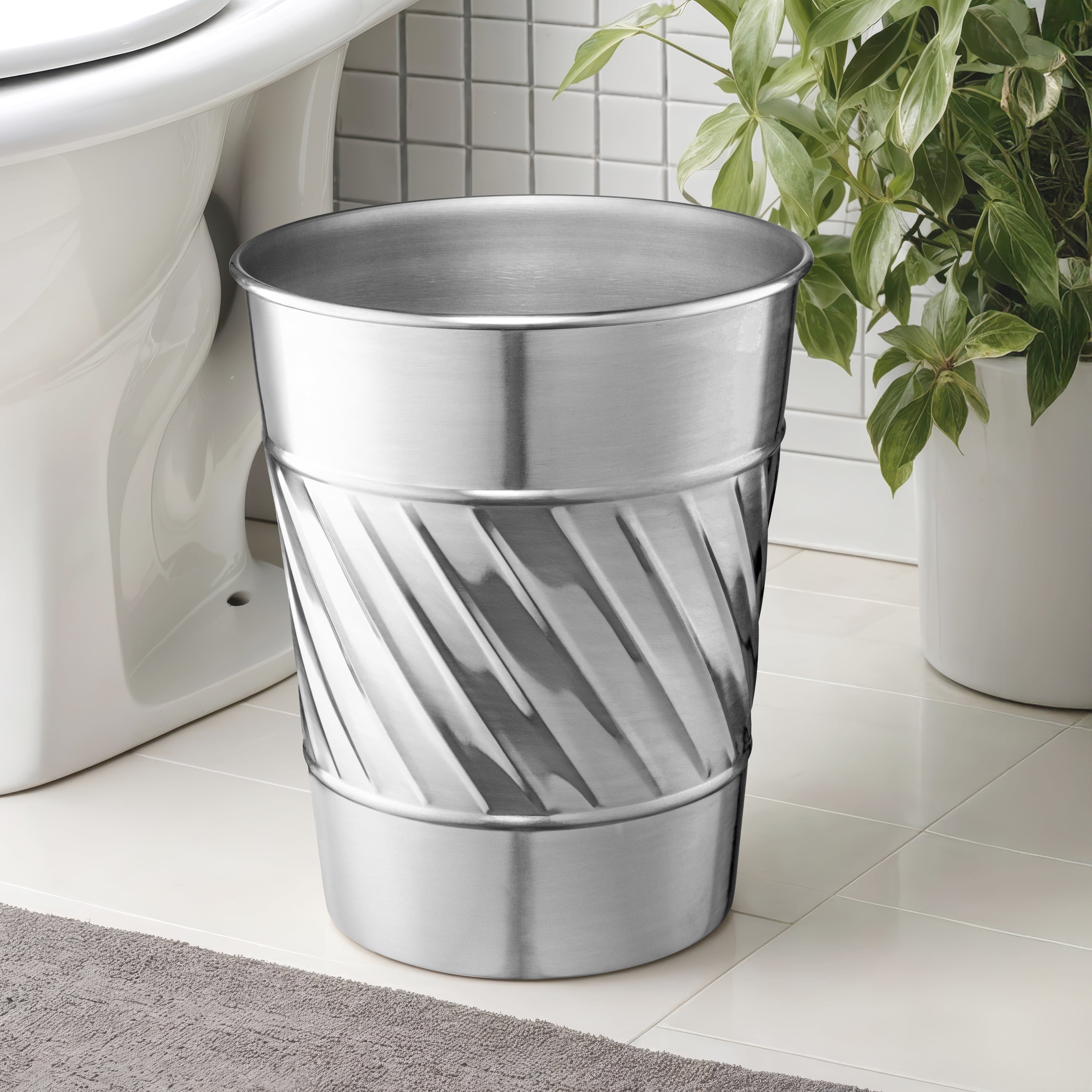 Nickel Chrome Handcrafted Wave Embossed Metal Wastebasket