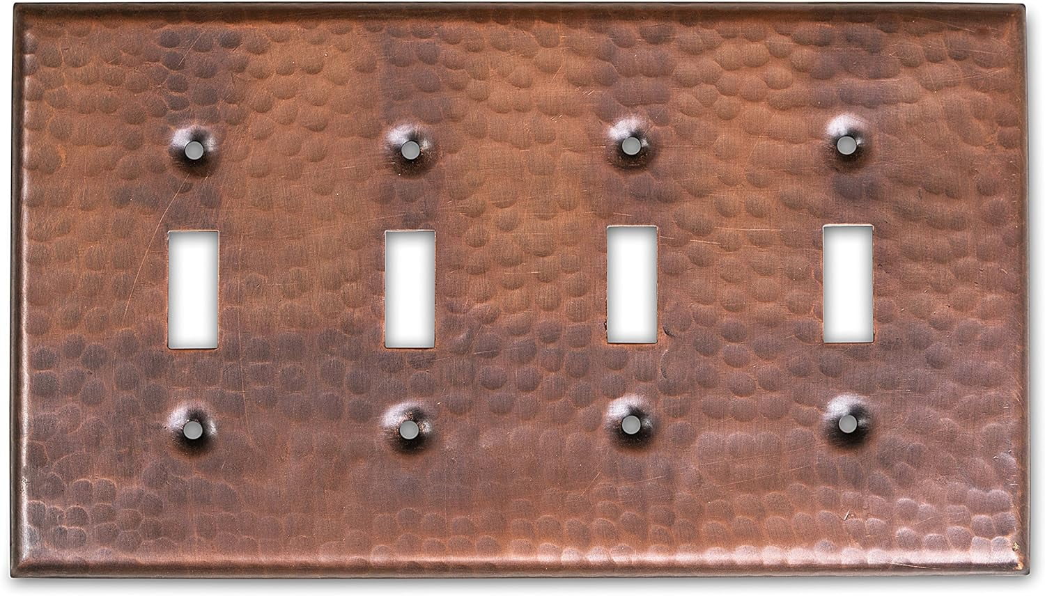 Hand Hammered Copper 4-Gang Toggle Switch Wall Plate