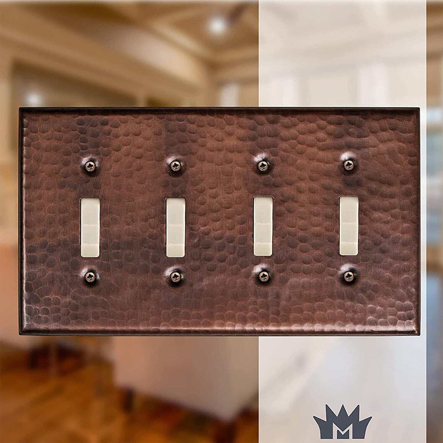 Hand Hammered Copper 4-Gang Toggle Switch Wall Plate