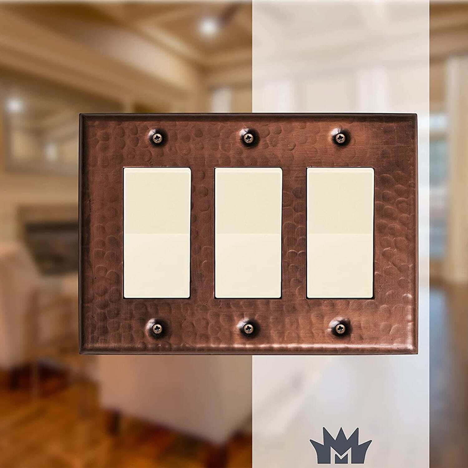 Hand Hammered Copper Triple Rocker Wall Plate