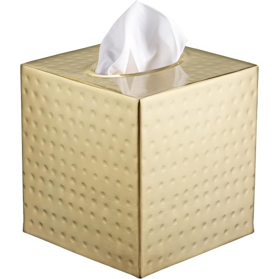 Monarch Abode Tissue Box Cover, Hand Hammered, Metal, Square Tissue Box Holder, Brushed Gold