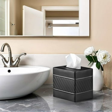 Monarch Abode Tissue Box Cover, Handcrafted, Wave Embossed, Metal, Square Tissue Box Holder, Black