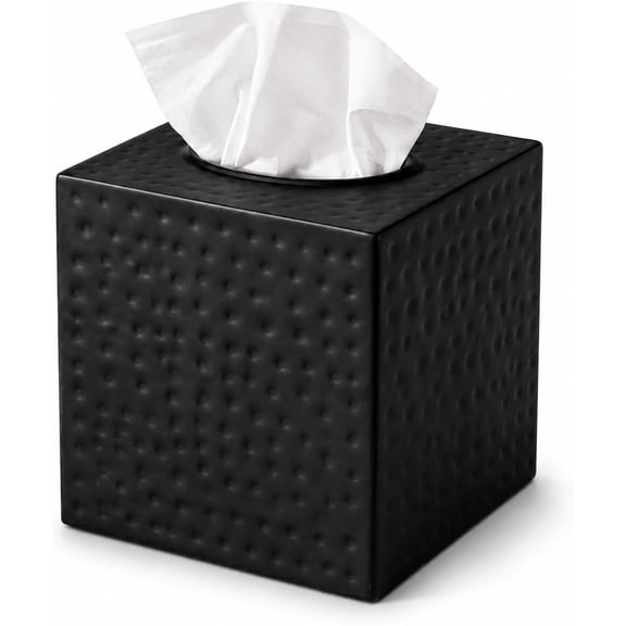 Monarch Abode Tissue Box Cover Square Hand Hammered Black Metal Tissue Holder Box for Bathroom Accessory, Aesthetic Decorative Facial Napkin Cube for Modern Home Decor