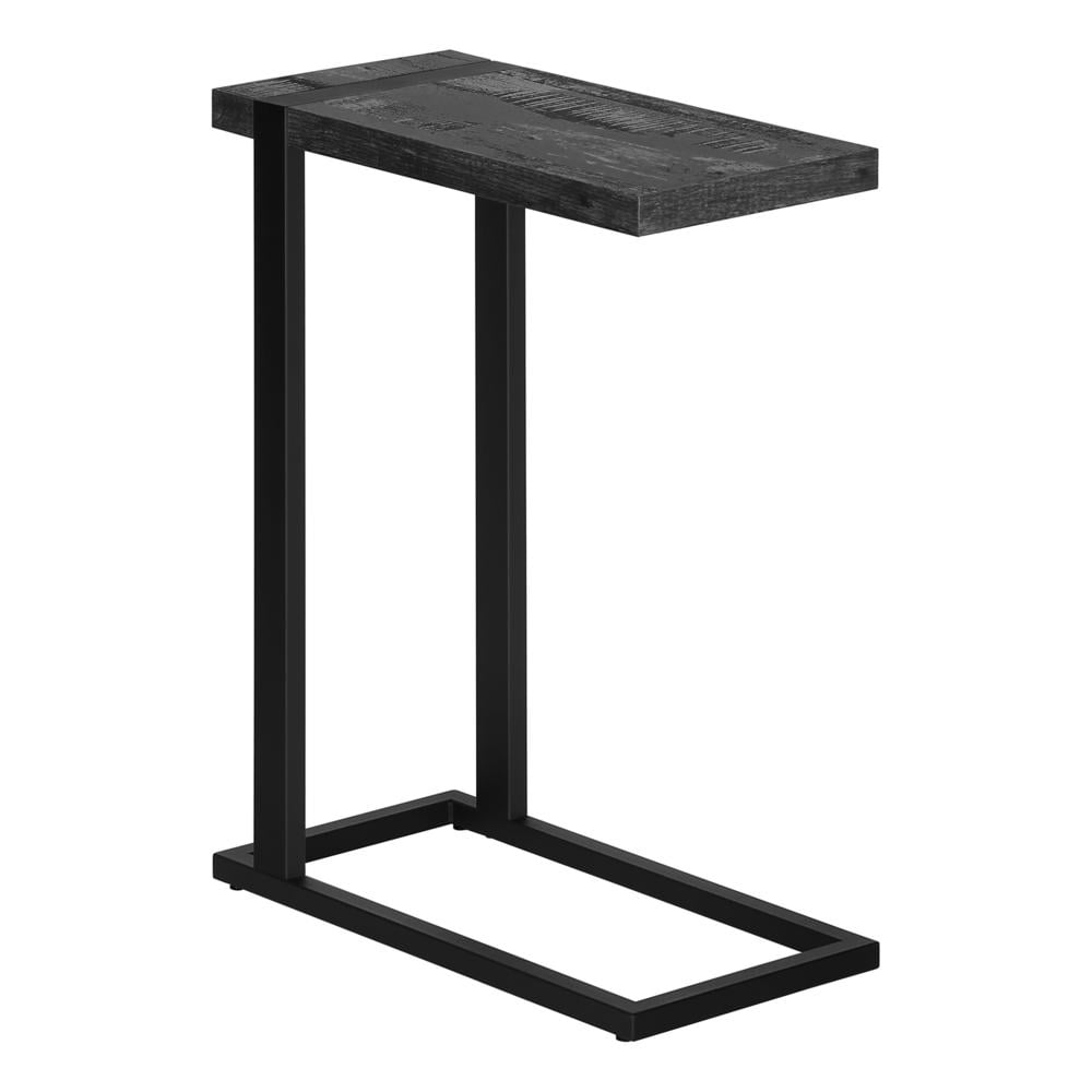 Black Reclaimed Wood-Look Industrial C-Shaped Accent Table