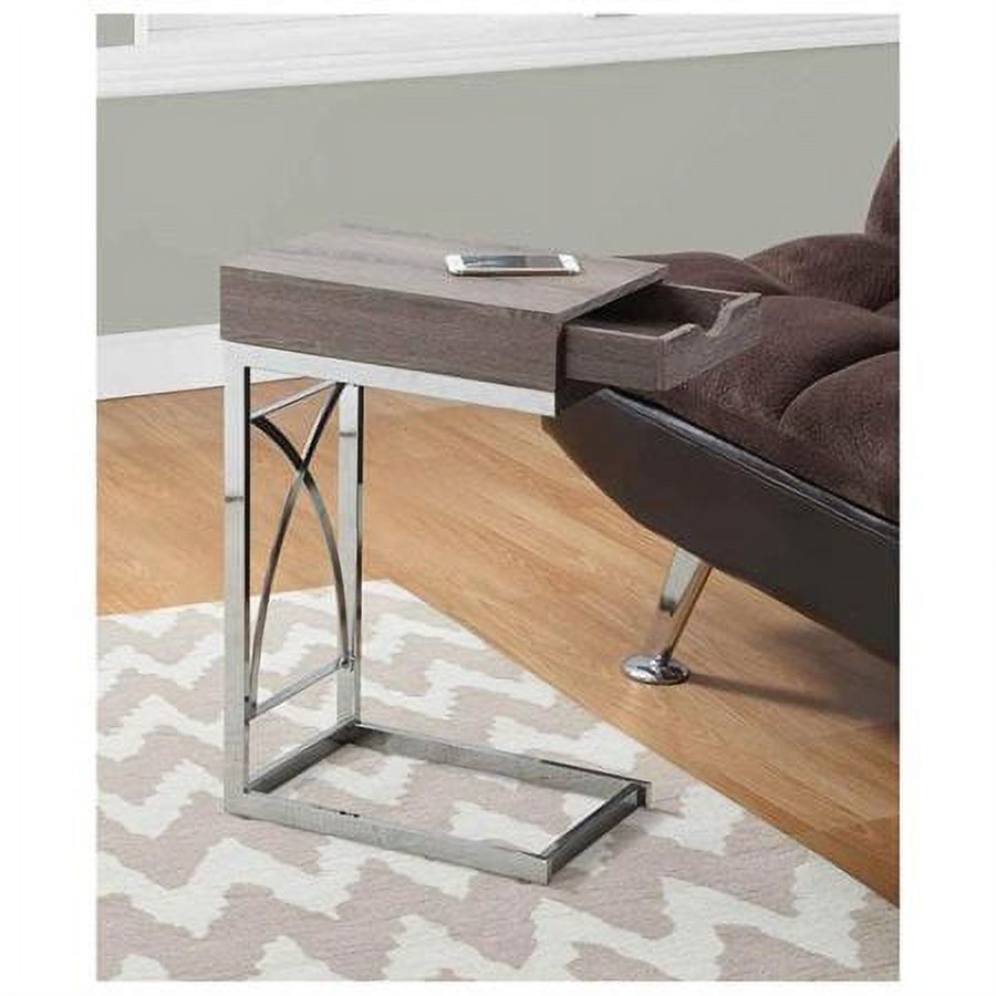 Monarch Accent Table Chrome Metal / Dark Taupe With A Drawer