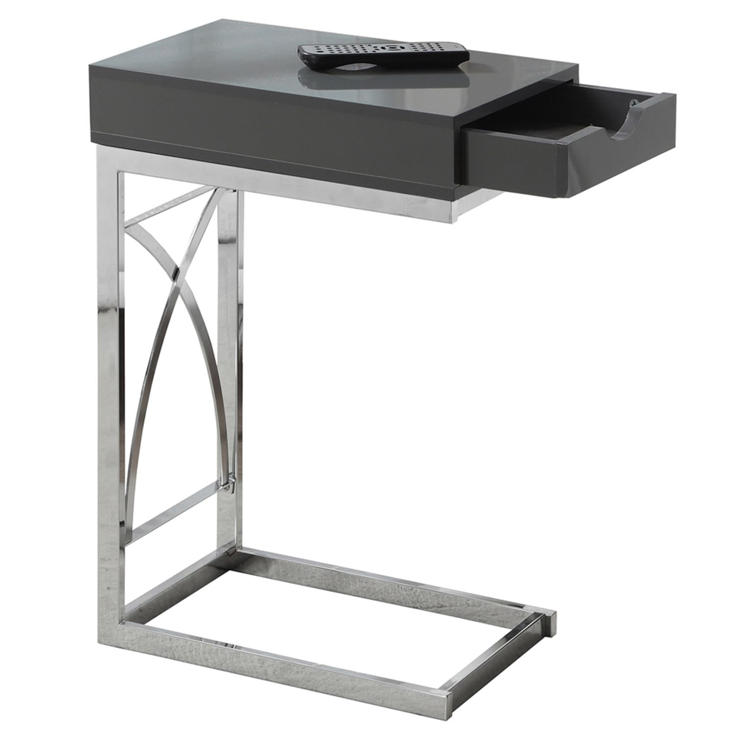Monarch Accent Table Chrome Metal / Glossy Grey With A Drawer