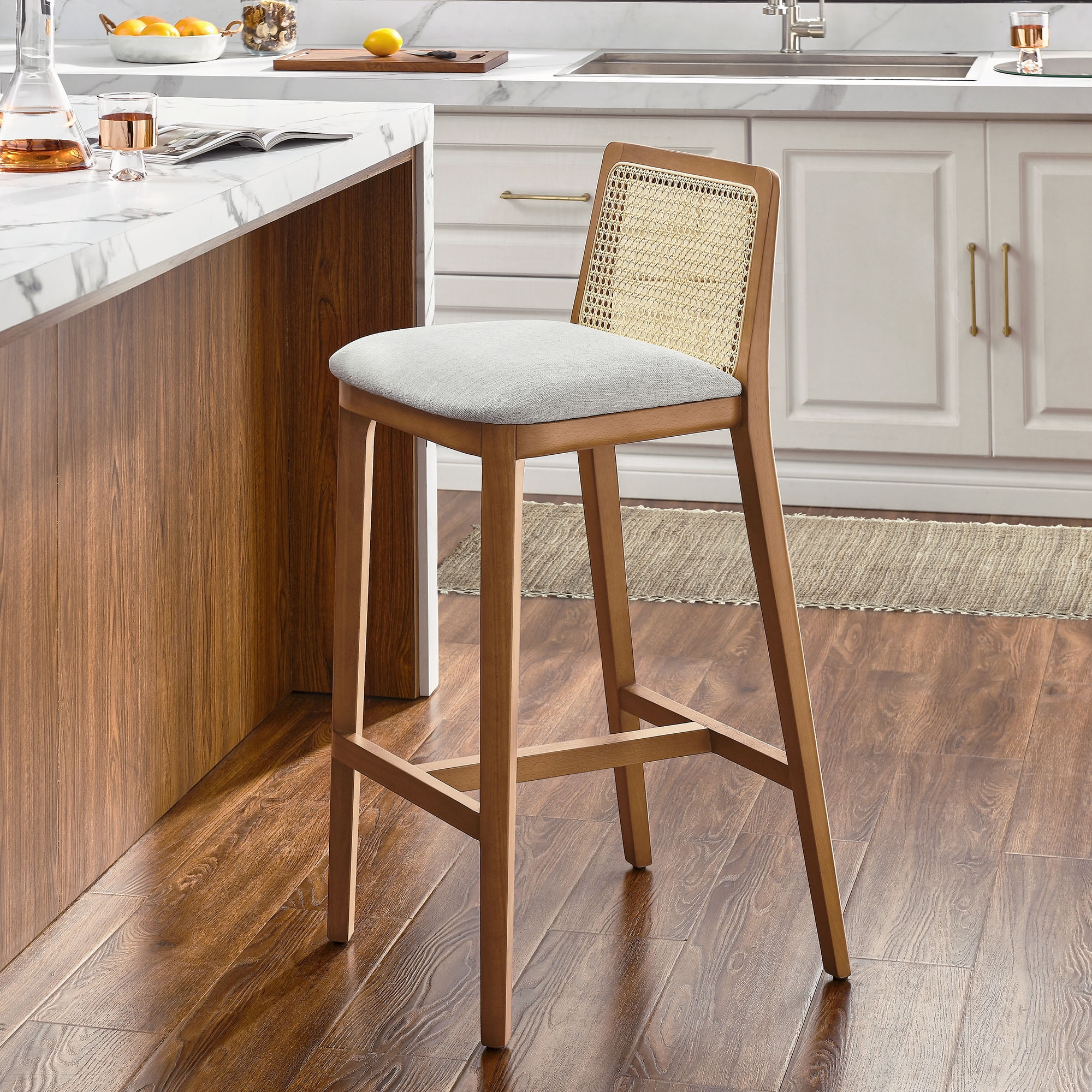 Monarch Bar Stool in Honey Natural Heathered Weave Ivory - Walmart.com