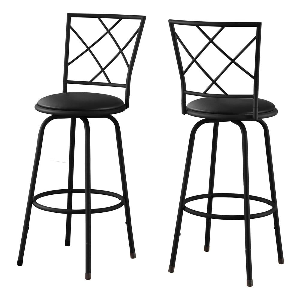 Black Metal Swivel Bar Stool with Leather Seat, Set of 2