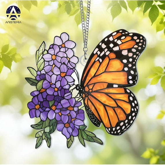 Monarch Butterfly Acrylic Window Hanging Lavender Flower Accent, Elegant Butterfly Window Art, Gift for Her, Mothers Day Floral Decor