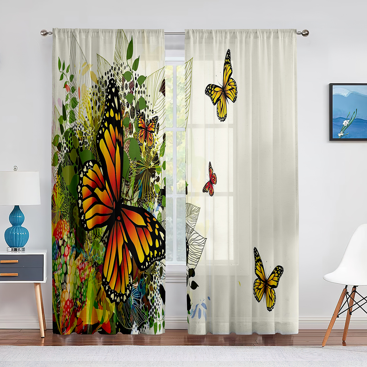 3D Flowers Butterflies 184 Curtains Drapes
