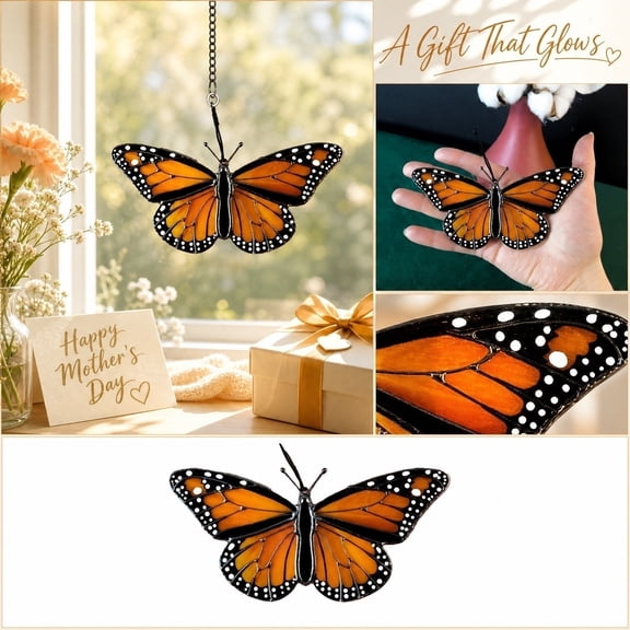 Monarch Butterfly Decorations Stained Acrylic Suncatcher 5X2.5 Inch Acrylic Hanging Butterfly Decorations Butterfly Suncatcher for Window Mothers Day Gift Home Decor Single Piece