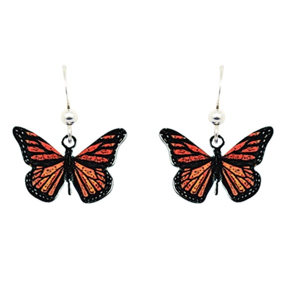Monarch Butterfly Earrings by d'ears Non-Tarnish Sterling Silver French Hook Ear Wire