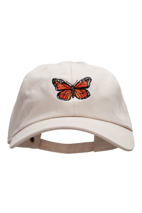 Monarch Butterfly Embroidered Washed Cap - Beige OSFM