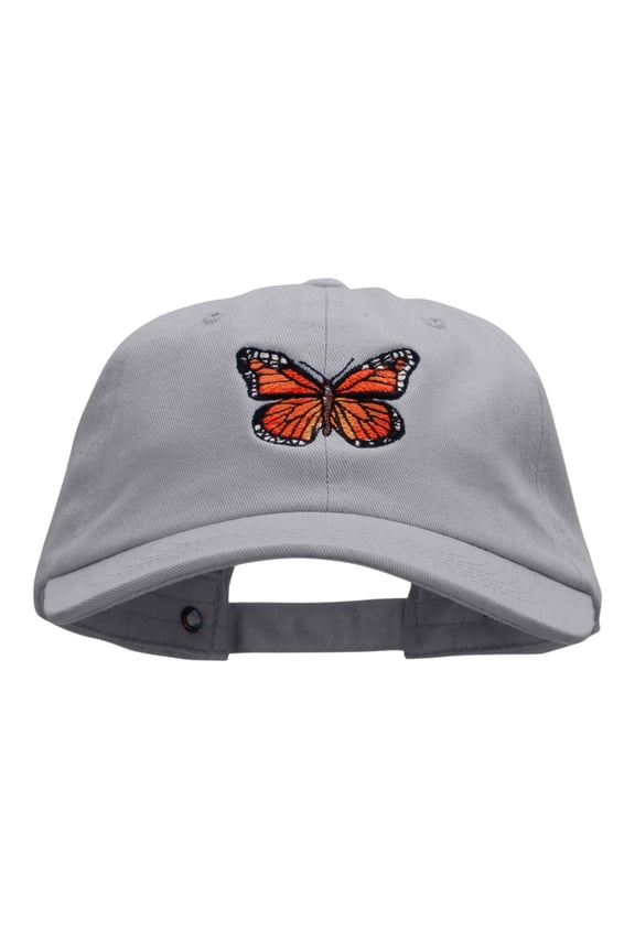 Monarch Butterfly Embroidered Washed Cap - Grey OSFM