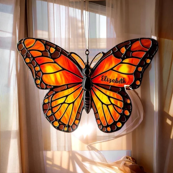 Monarch Butterfly Faux Stained Acrylic Suncatcher Window Hanging