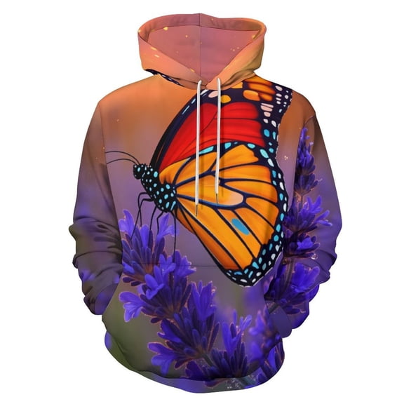 Monarch Butterfly Floral Sunset-2 Men's Women Vintage 3D Hooded Sweatshirt - All-Season Loose Fit Streetwear