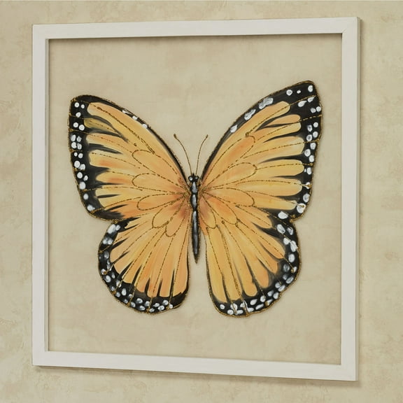 Monarch Butterfly Framed Wall Art Yellow - Painted by Hand - Gold Glitter Accent, Silk Screen - Decorative Butterflies Decor for Bedroom, Bathroom, Living Room - 32 Inches Square