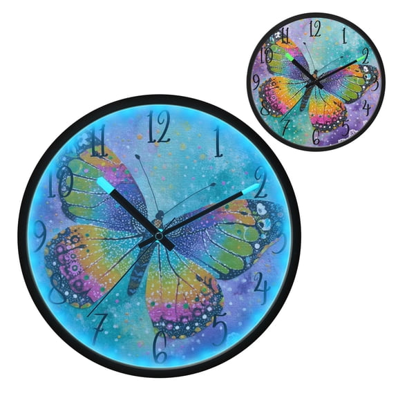 Monarch Butterfly Luminous Wall Clock with Sound-Activated LED 12-Inch Silent Acrylic Timepiece for Bedroom Livingroom or Office