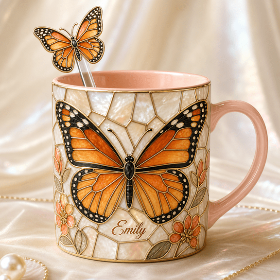 Monarch Butterfly Mug Personalized Name Coffee Cup Gift for Butterfly Lovers