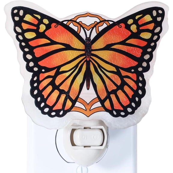 Monarch Butterfly Night Light Plug into Wall  Made with Real Glass, Stained Glass Styled Nightlight for Hallway, Nursery, Bedroom, Bathroom, Kitchen, Stairway  Nature Inspired Accent Home Decor