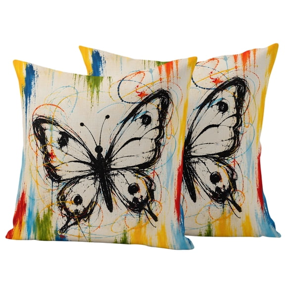 Monarch Butterfly Pack of 2 Outdoor Throw Pillow Covers 16x16 Inches, Black Butterfly Silhouette Color Splatters Boho Waterproof Pillowcases Decorative Cushion Cover for Patio Garden Furniture