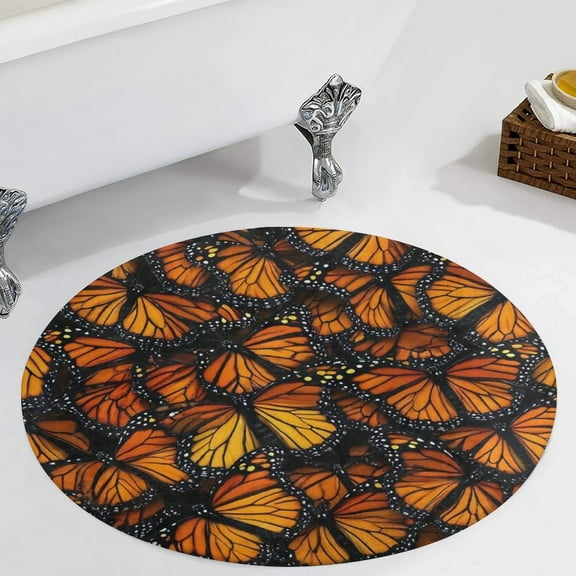 Monarch Butterfly Pattern Round Area Rugs for Bedroom Living Room, 3FT Soft Comfy Indoor Circle Carpets, Carpet Home Decor Floor Mat