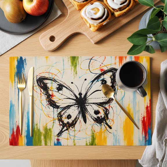 Monarch Butterfly Placemats Set of 1 Black Butterfly Silhouette Color Splatters Boho Heat Insulation Non-Slip Place Mats Washable Table Mats for Dining room Party Kitchen Decor, 13 x 19 Inches
