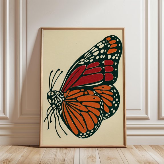 Monarch Butterfly Poster, Bold, Red Orange Graphic Art Print, Poster Only