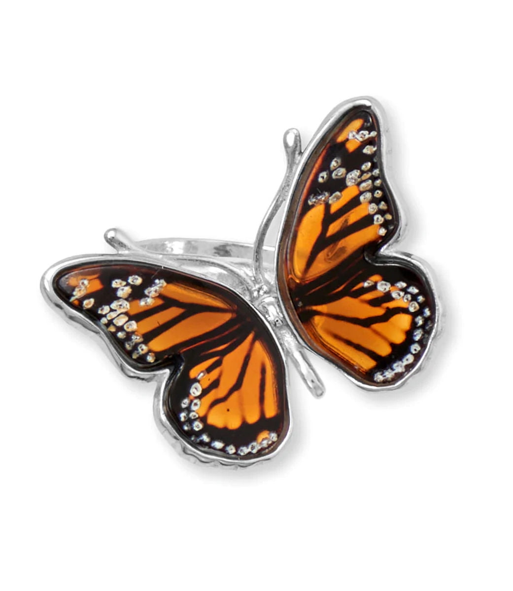 AzureBella Jewelry Handmade Monarch Butterfly Ring, Genuine Baltic ...